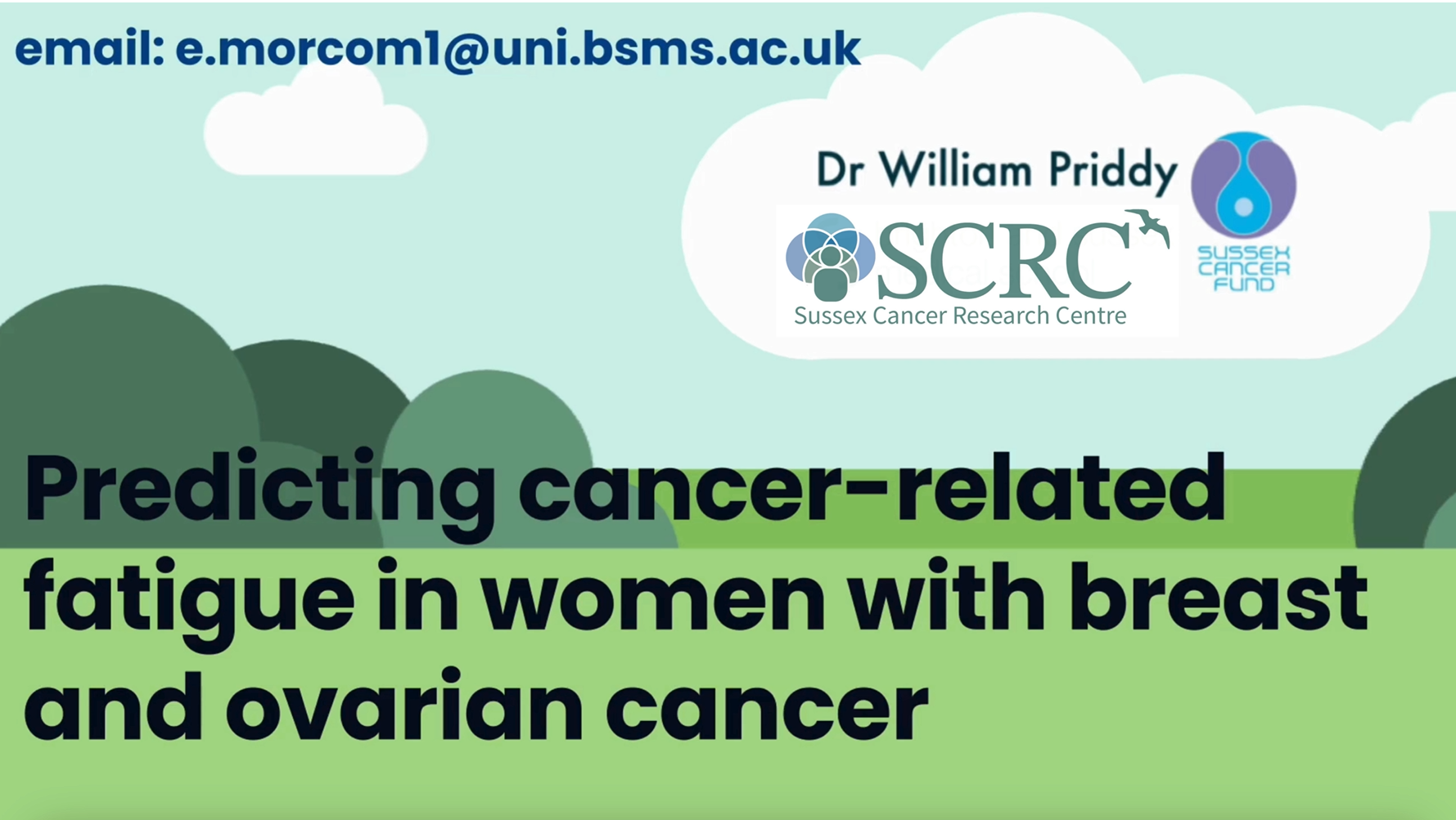 Still of the first screen from Esme's film titled "Prediciting cancer-related fatigue in women with breast and ovarian cancer"